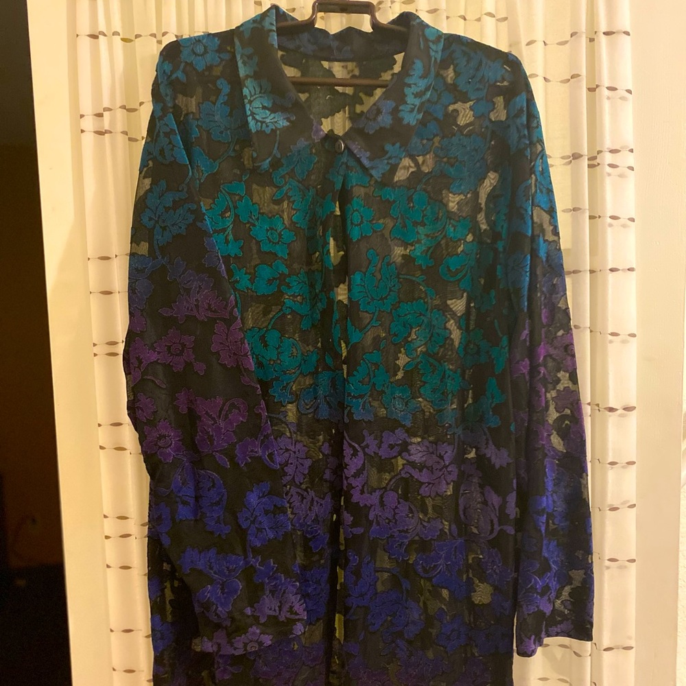 Vintage velvet lace sheer button down